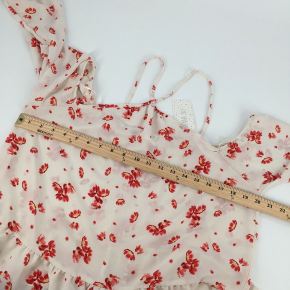 New Sienna Sky Halter Strap Floral Print Cold Shoulder Blouse Large Cream Red L - Picture 6 of 7